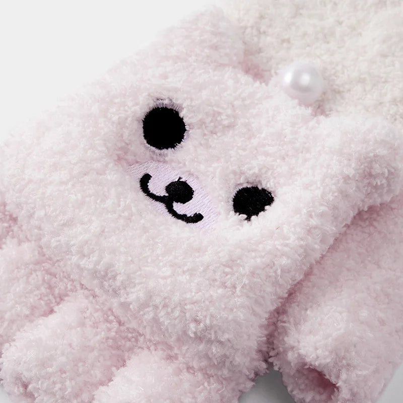Cute Animal Plush Fingerless Gloves - Touchscreen Winter Warm Accessories