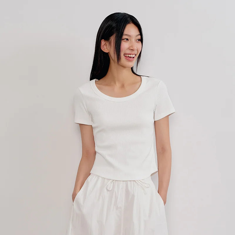 Cooling Fitted Short Sleeve Tee - Summer Round Neck Basic Top