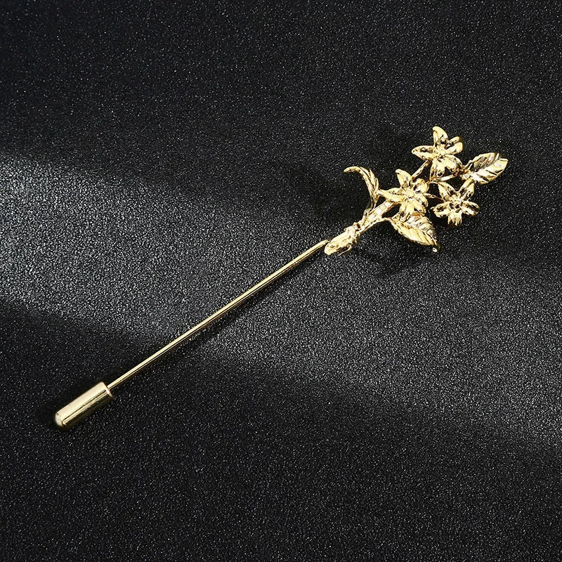 Vintage Metal Leaf Flower Brooch - Gold Tone Lapel Pin for Women & Men