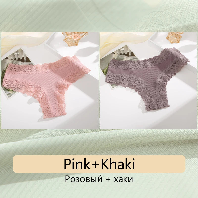 2PCS Women's Cotton Underwear - Lace Floral Low Rise Comfortable Lingerie