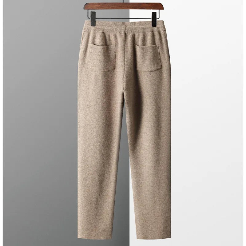 Men's Wool Heavyweight Knitted Drawstring Straight Warm Trousers
