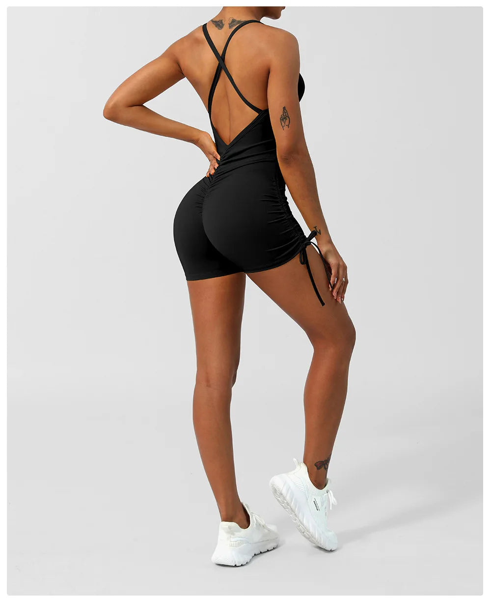 Women's Fitness Yoga Set One Piece Gym Jumpsuit Breathable Quick Dry Running Short Sportswear Workout Activewear