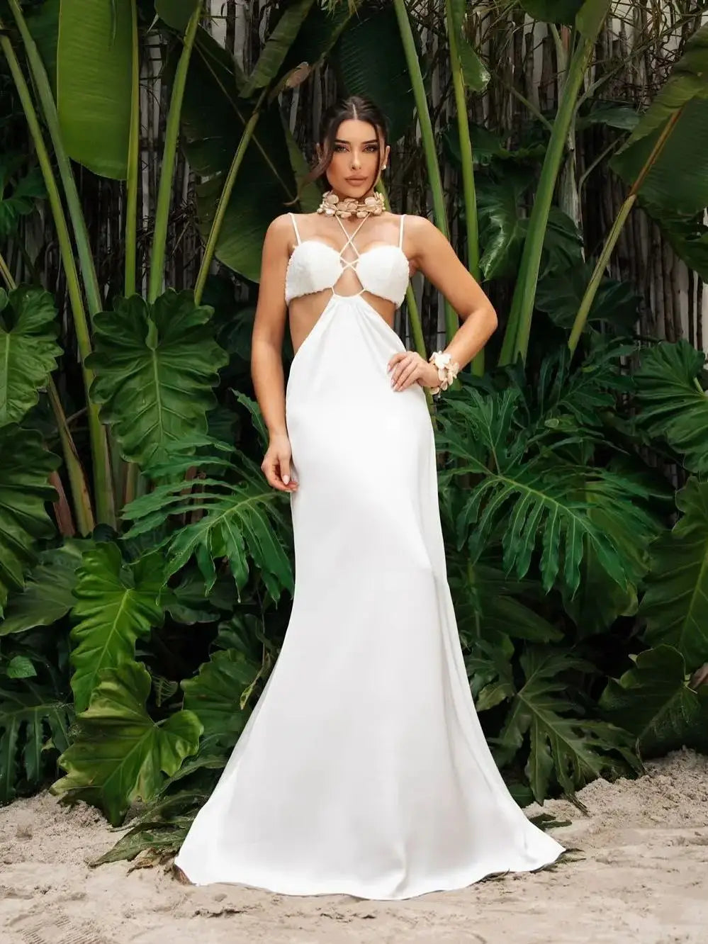 Strappy Cut-Out Halter Maxi Dress - Elegant Beach Cover-Up Party Dress