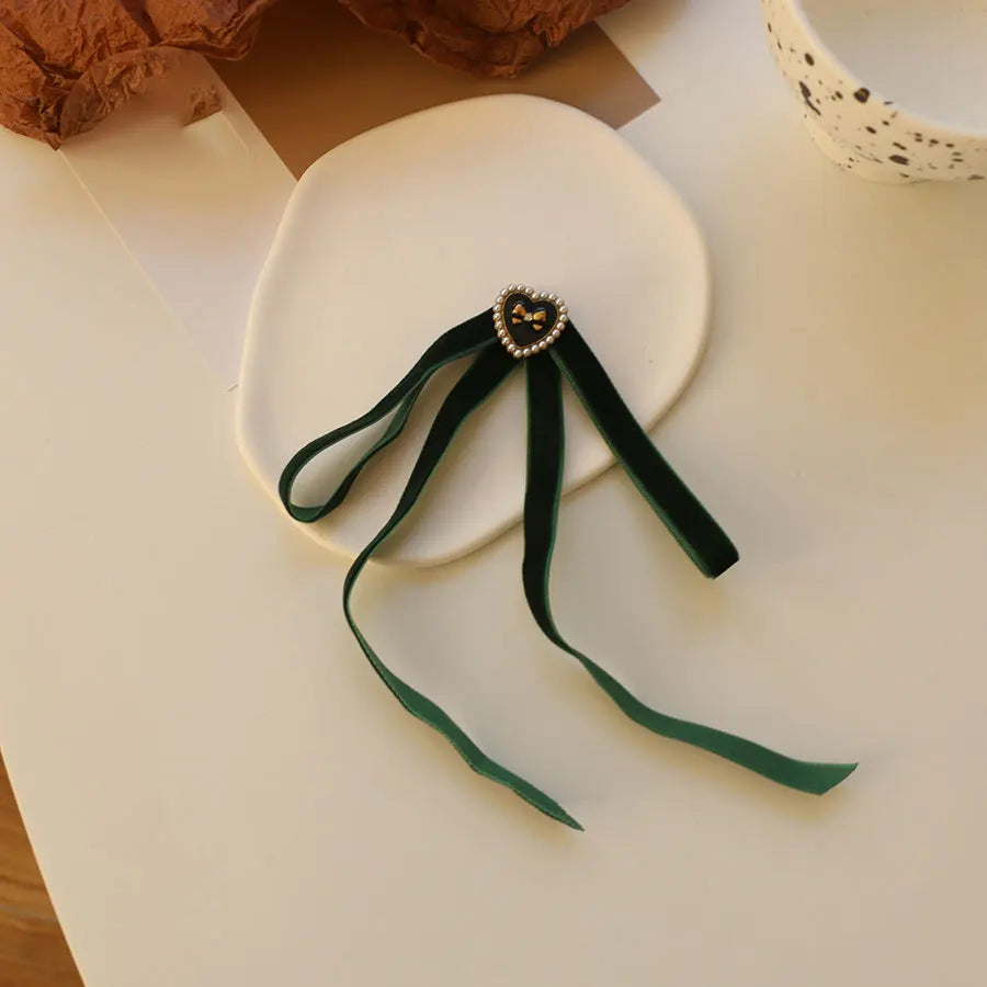 Anime Style Velvet Bow Pearl Brooch - Sweet Academic Pin for Girls
