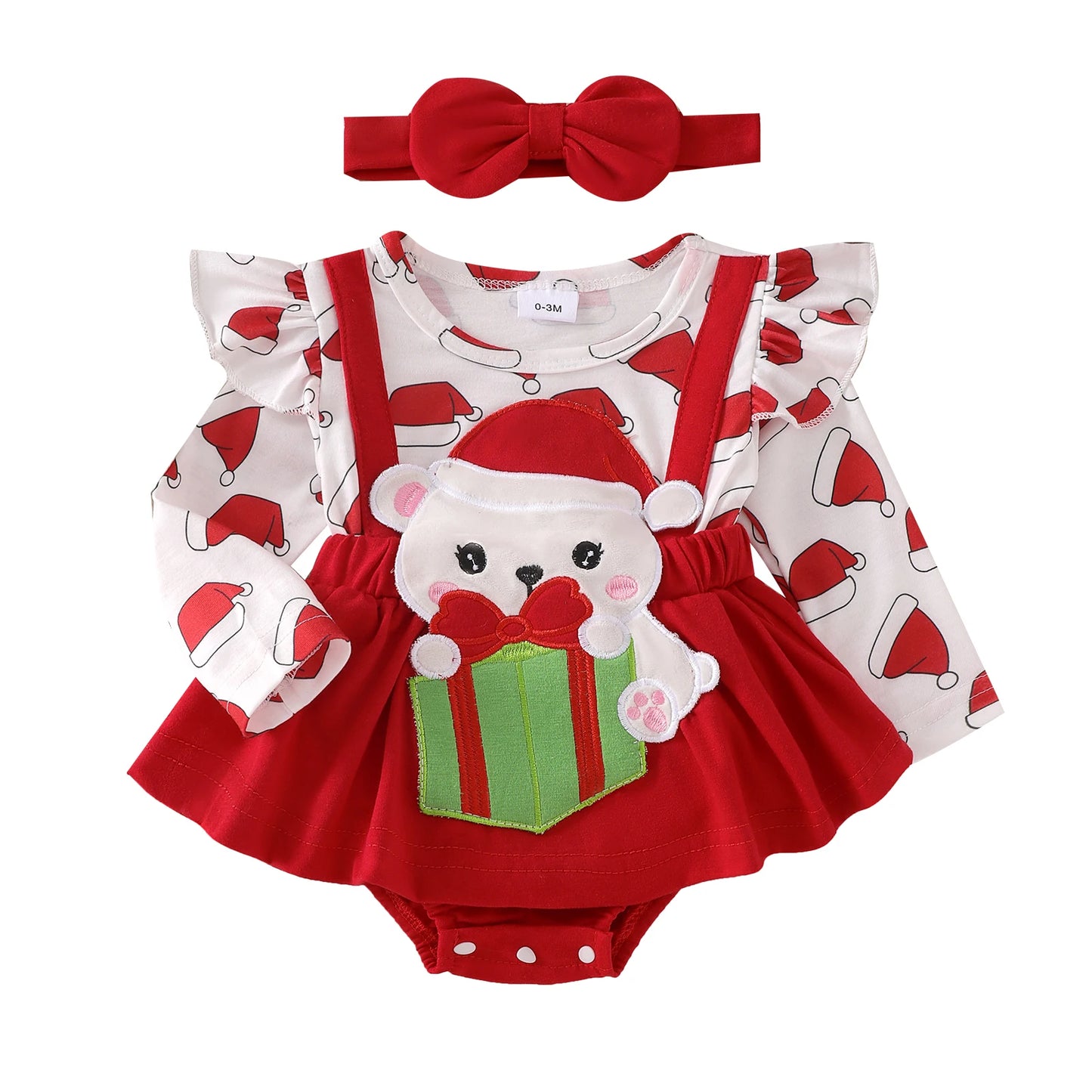 2-Piece Baby Girls Holiday Romper Dress Set 0-18M - Thanksgiving/Christmas Print with Headband