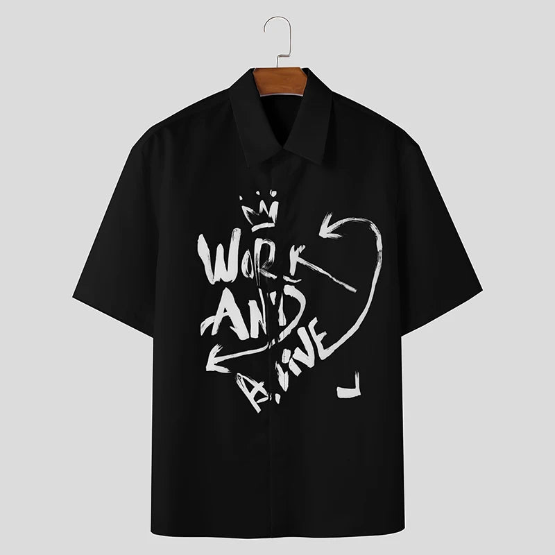 Men's Graffiti Printed Design Short Sleeved Shirt