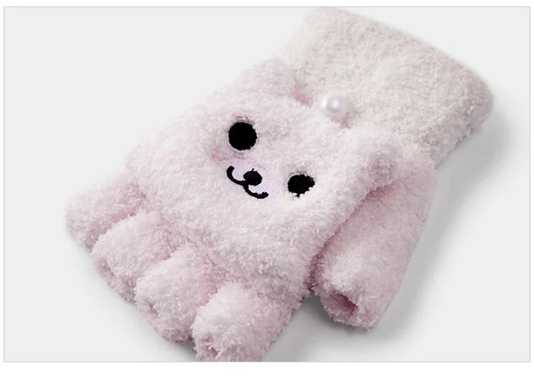 Cute Animal Plush Fingerless Gloves - Touchscreen Winter Warm Accessories
