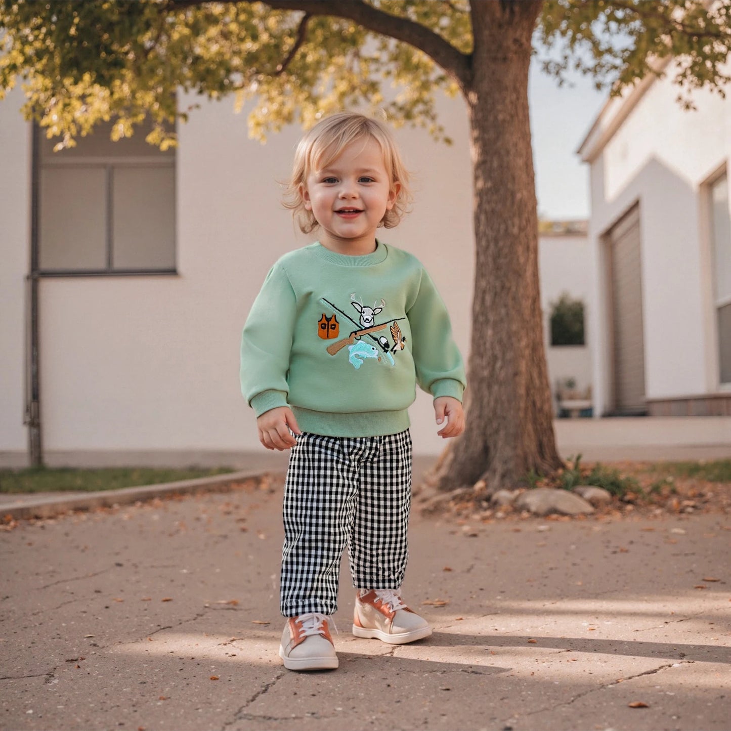 Infant Baby Boy 2-Piece Fall Clothes Set - Animal Embroidery Sweatshirt & Pants (0-3Y)