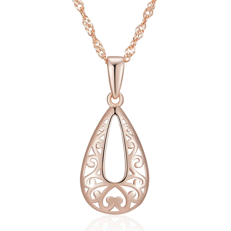 Glossy Rose Gold Pendant Necklace - Elegant Flower Design Fine Jewelry