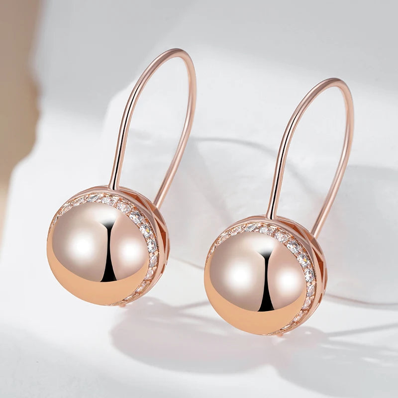 Women's Rose Gold Ball Drop Earrings - Natural Zircon Wedding Jewelry