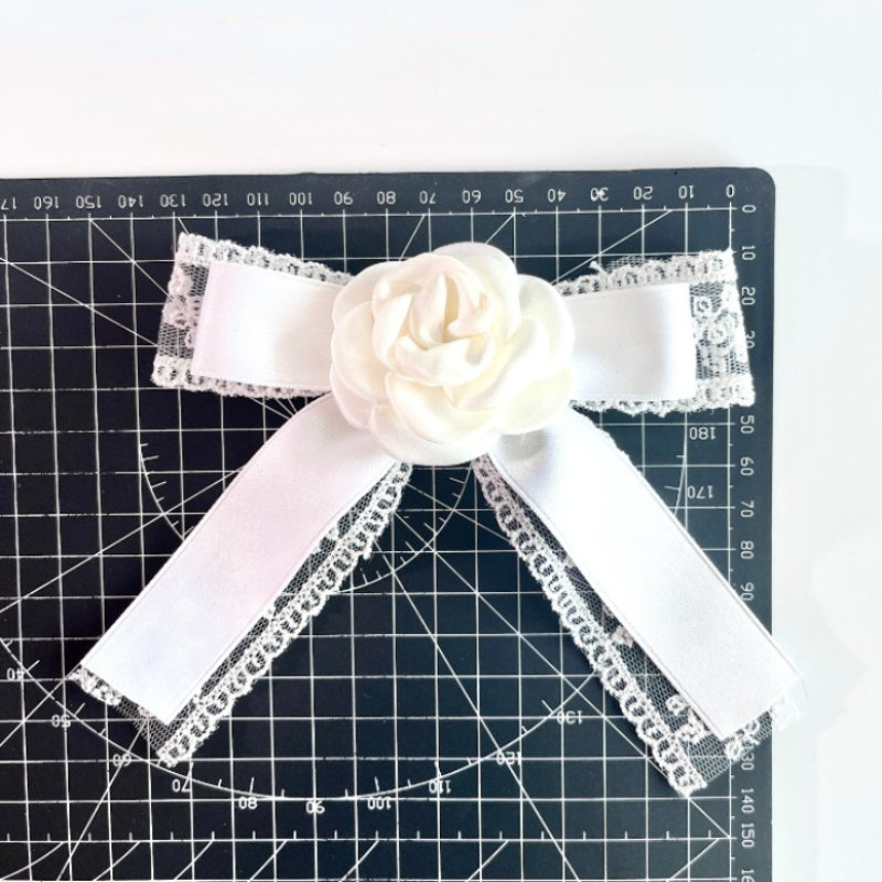 Elegant Black Lace Bow Tie Brooch - Camellia Flower Lapel Pin