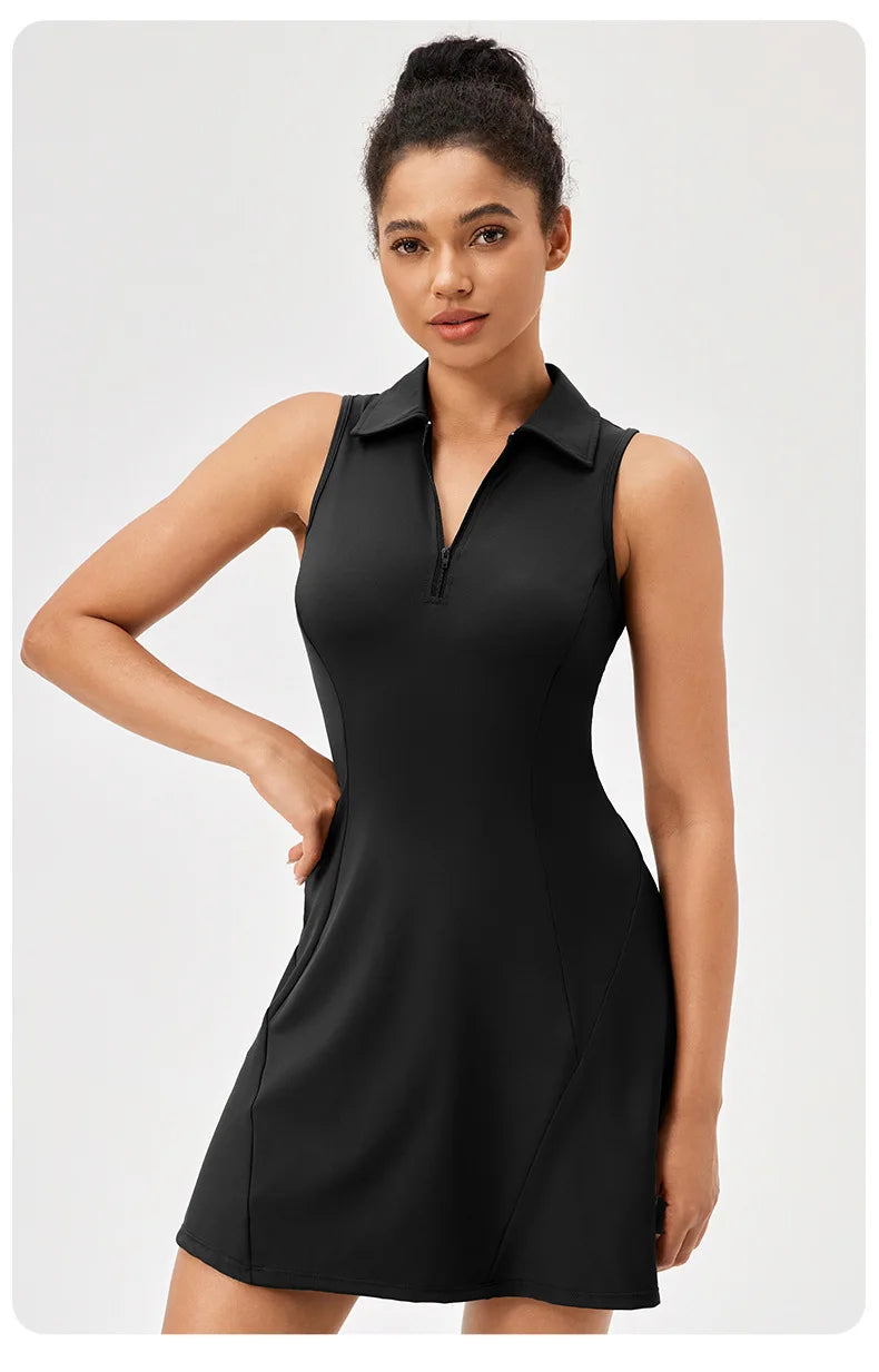 Women's Summer Tennis Lapel Slim Fit Running Breathable Quick Dry Golf Yoga Wear Workout Dress