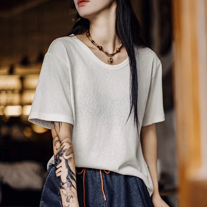 Women's Casual White T-Shirt - Lightweight Loose Fit Summer Top