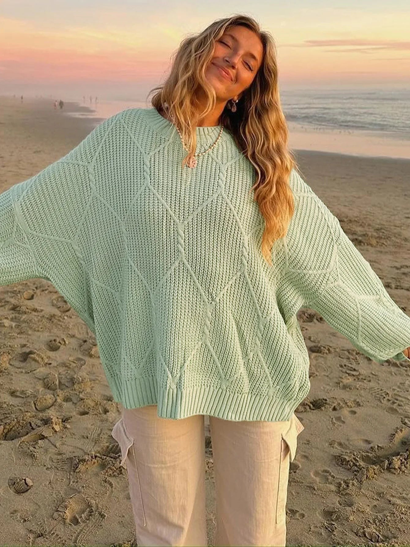 Women's Knitted Loose Casual Round Neck Pullover Versatile Sweater