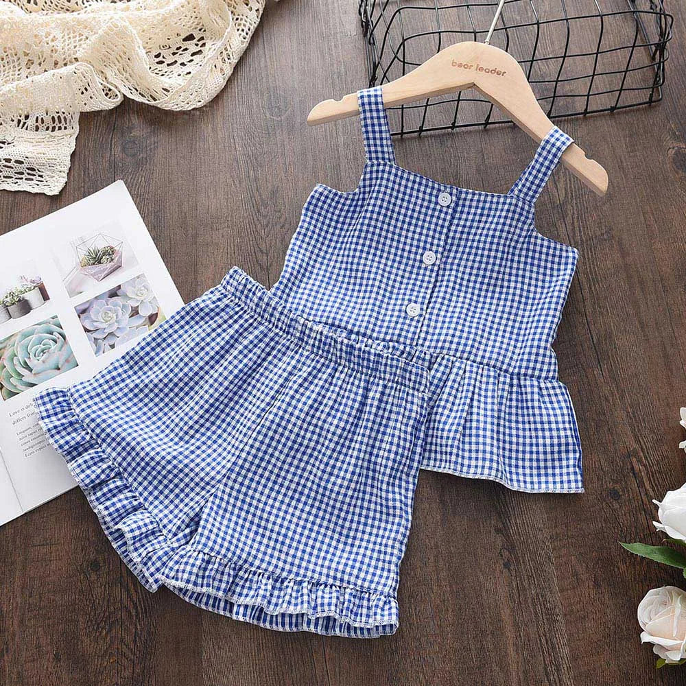 Girls Summer Feather Outfit Set - Sleeveless Top & Bandage Shorts