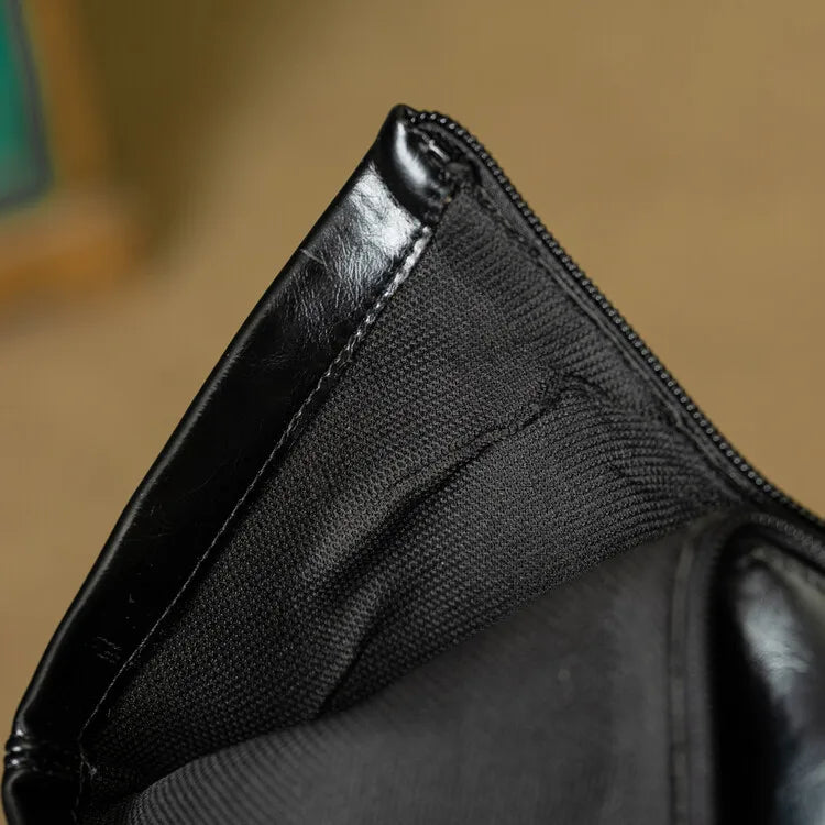Women's Leather Metal Belt Buckle Short 6cm Square Heel Rivet Boot Back Zipper Boots
