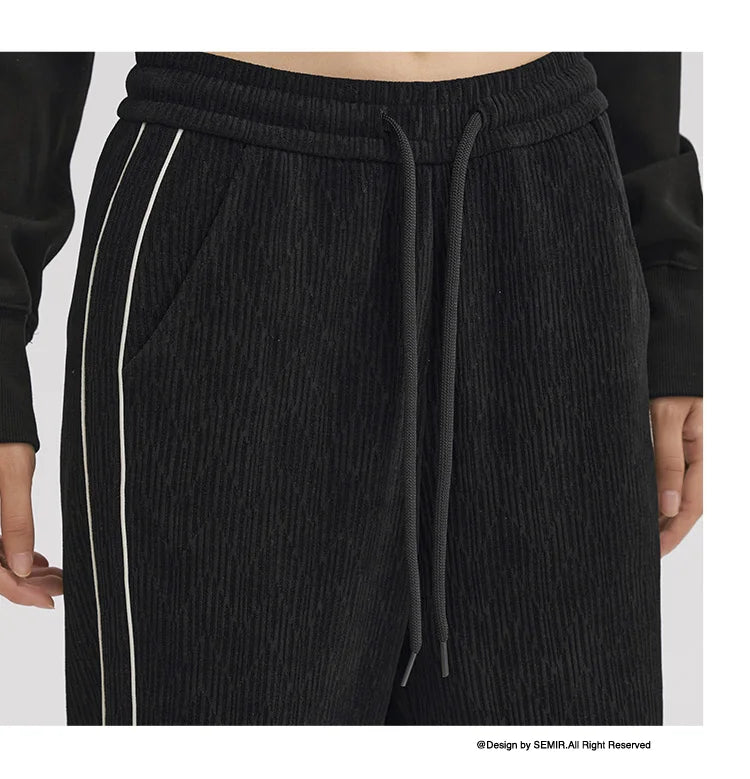 Chenille Wide Leg Trousers - Women's Colorblock Slimming Street Style Pants