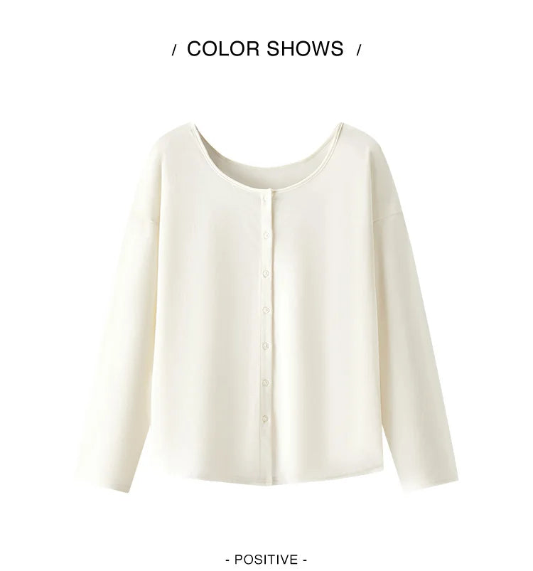 Women's Long Sleeve U-Neck T-Shirt - Minimalist Elegant Cardigan Style Top