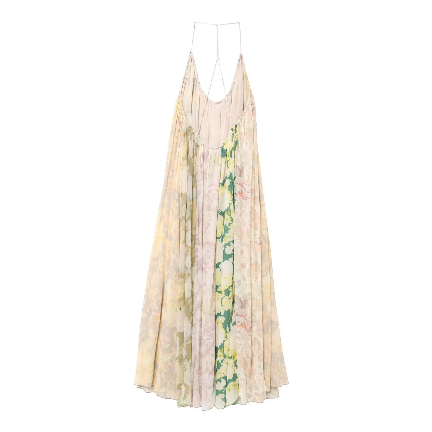 Women's Loose Hanging Neck Collar Backless Flower Print Strap Dress