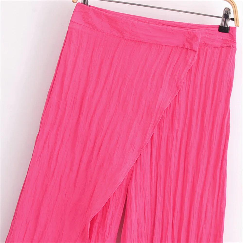 Women's Casual Solid Colour Lapel Wrinkle Effect Shirt And Trousers Set