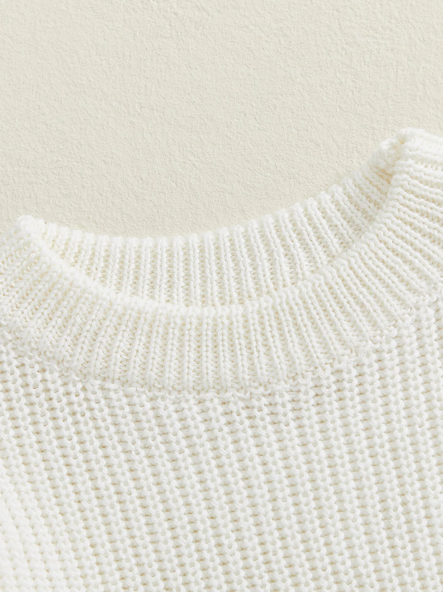Newborn Baby Knit Romper - Long Sleeve Round Neck Ruffled Sweater Jumpsuit
