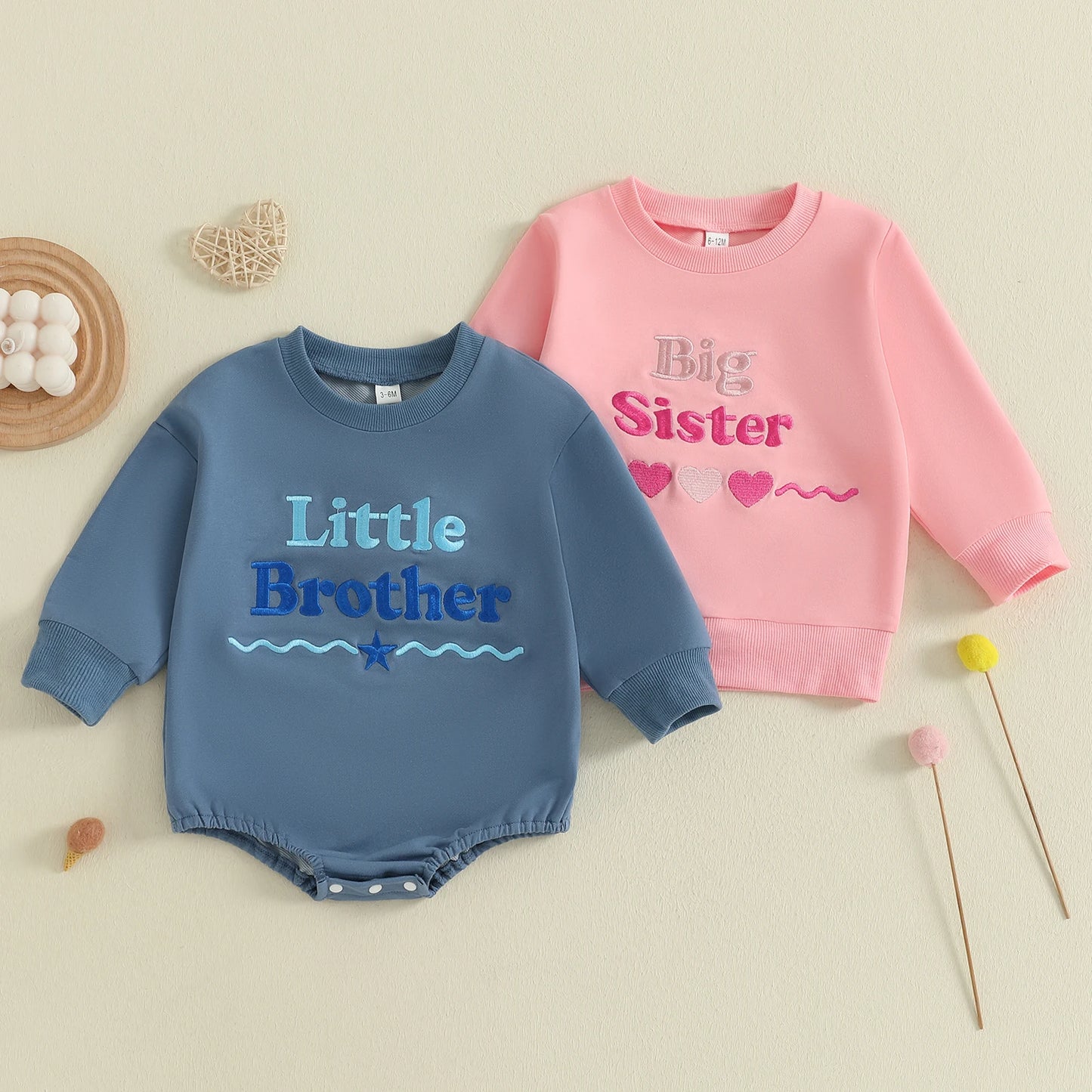 Baby Romper Sweatshirt - Letters Heart Embroidery Pullover