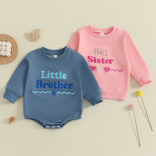Baby Romper Sweatshirt - Letters Heart Embroidery Pullover