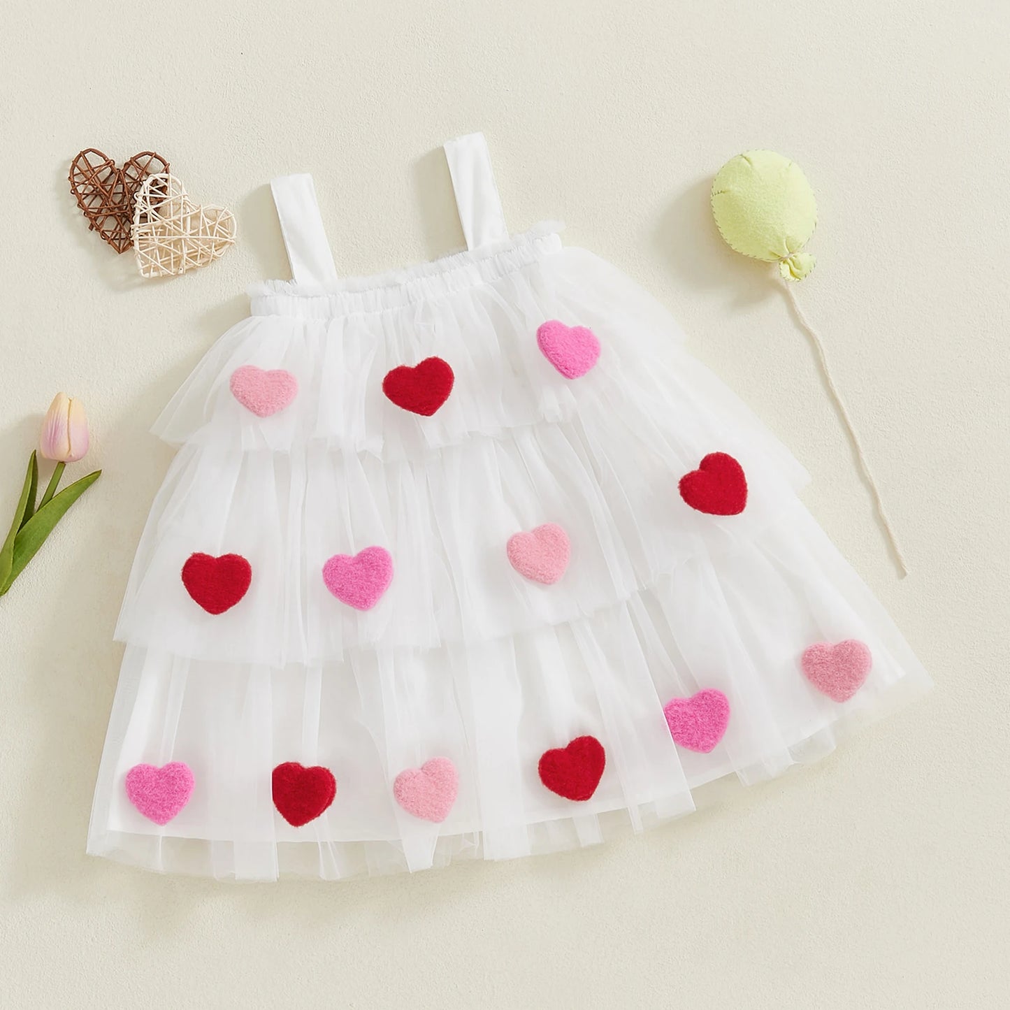 Girl's Festive Dress - Star Lace Layered Tulle Sundress with Plush Ball