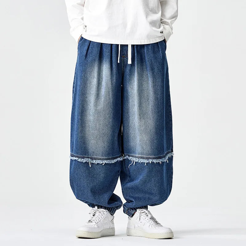 Men's Vintage Denim Harem Pants - Loose Casual Cargo Jeans for Autumn Winter