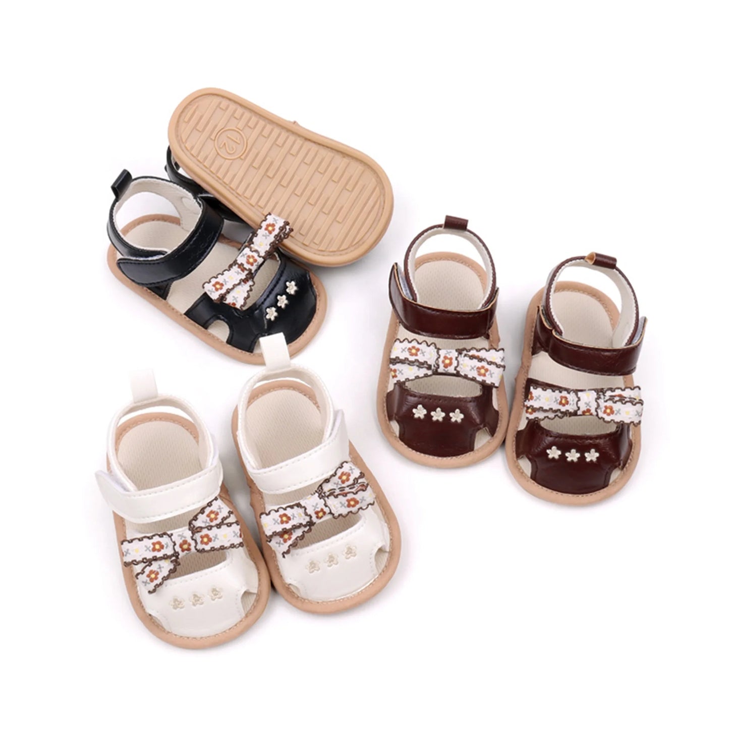 0-18M Baby Girls Bows Sandals Shoes Floral Embroidered Hollowed out Summer Soft Sole Flats Walking Shoes
