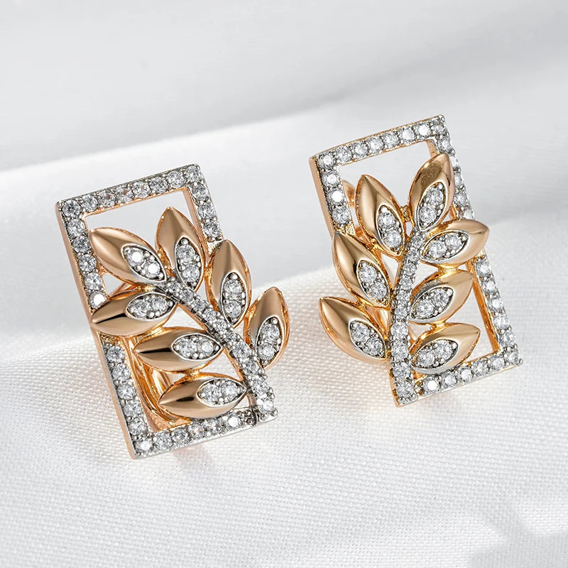 Women's 585 Rose Gold Silver Colour Mix Natural Zircon Retro Square Wide Crystal Flower Drop Earrings
