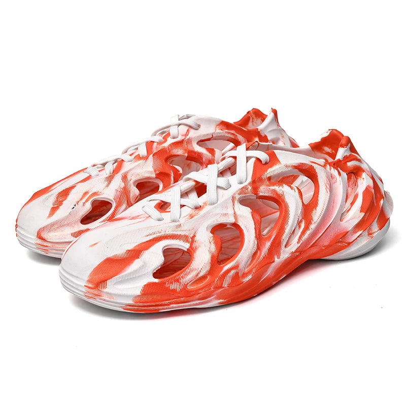 Men's Slippers Camouflage Design Platform Sandals Lace Up Beach Slippers Casual Outdoor Crocs Clogs