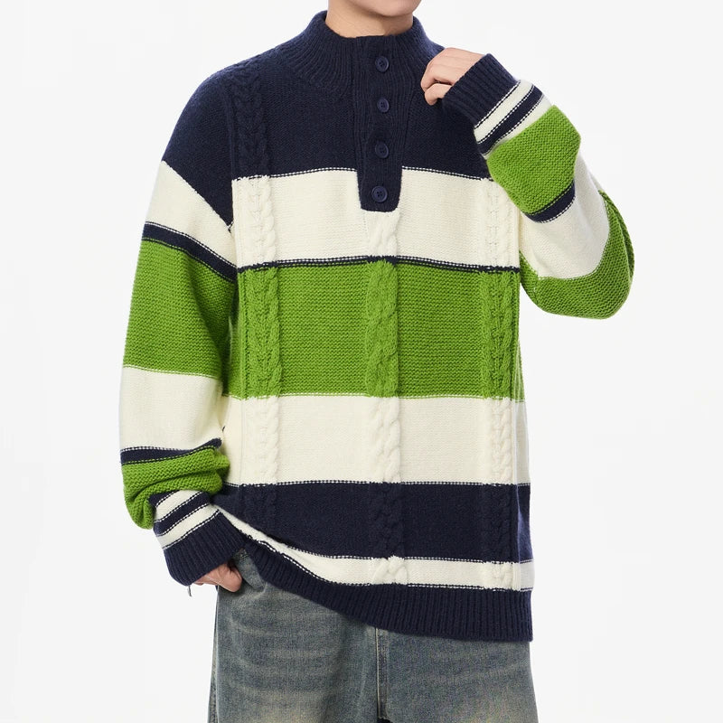 Men's Patchwork Striped Knit Sweater