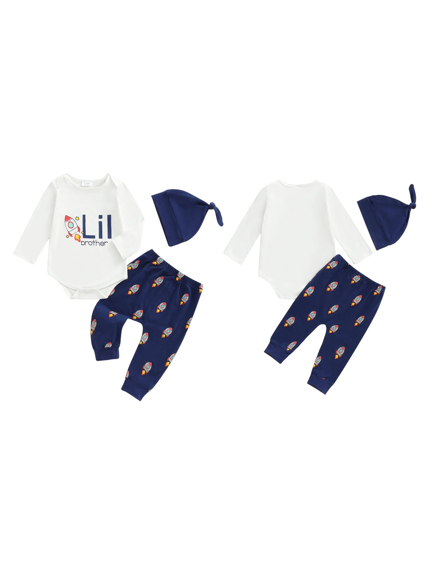 Baby Boys 3-Piece Cartoon Print Outfit Set with Hat (0-6M)