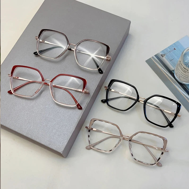 Fashion Oversized Black Frame Glasses - Blue Light Blocking Retro Metal Eyewear