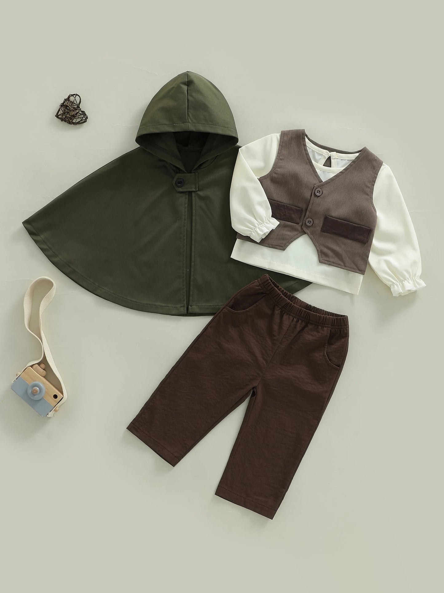 Toddler Boys Fall Winter Gentleman Clothing Set - 4-Piece Outfit with Shirt, Pants, Vest & Cape (0-4Y)