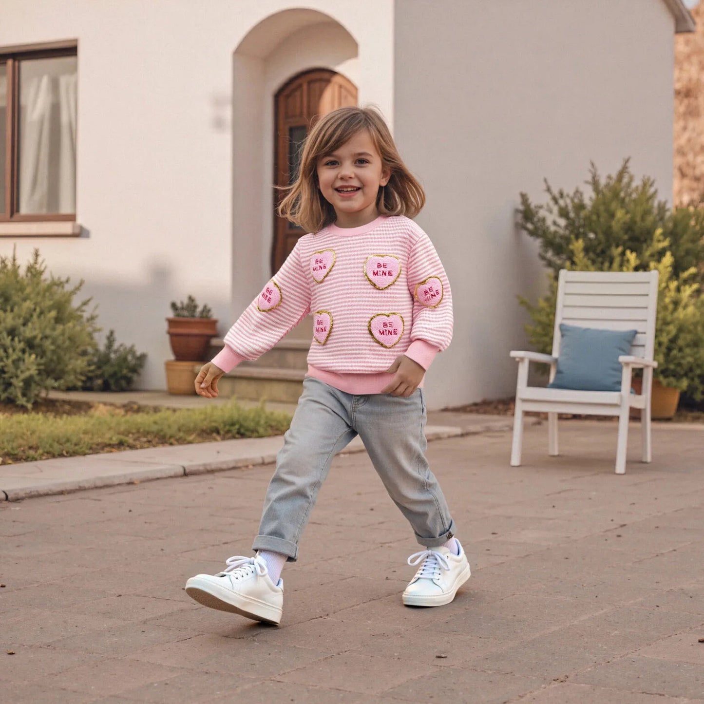Toddler Girls Valentine's Day Sweatshirt with Heart Embroidery (0-4Y)