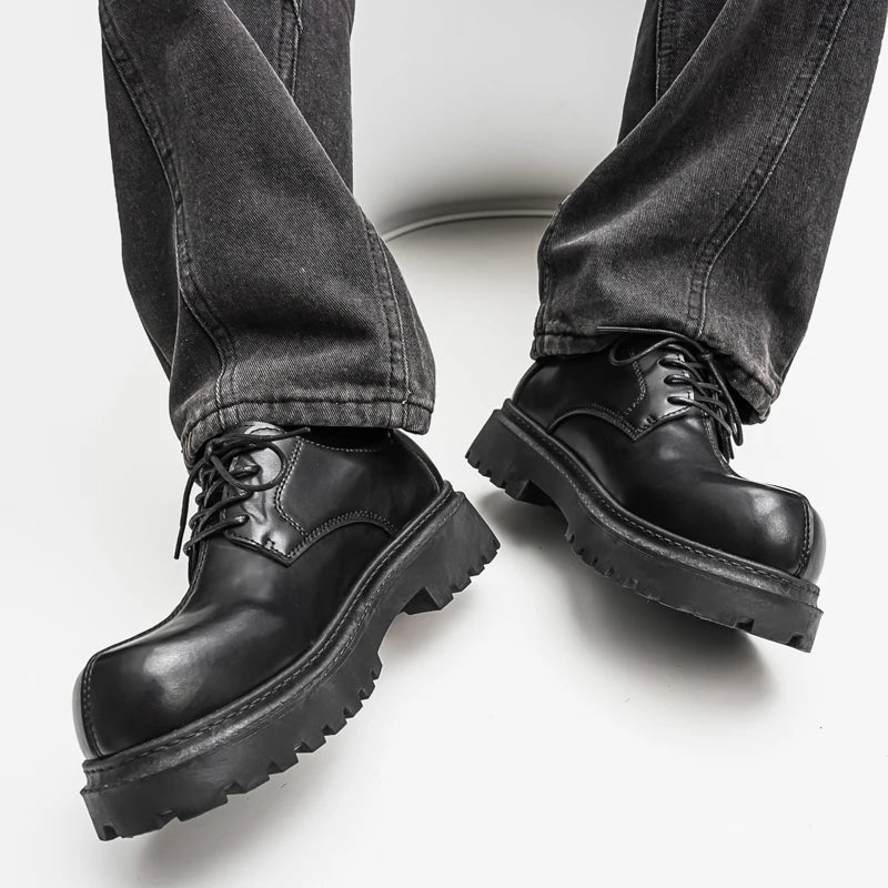 Men's Platform Derby Shoes - Genuine Leather Business Casual