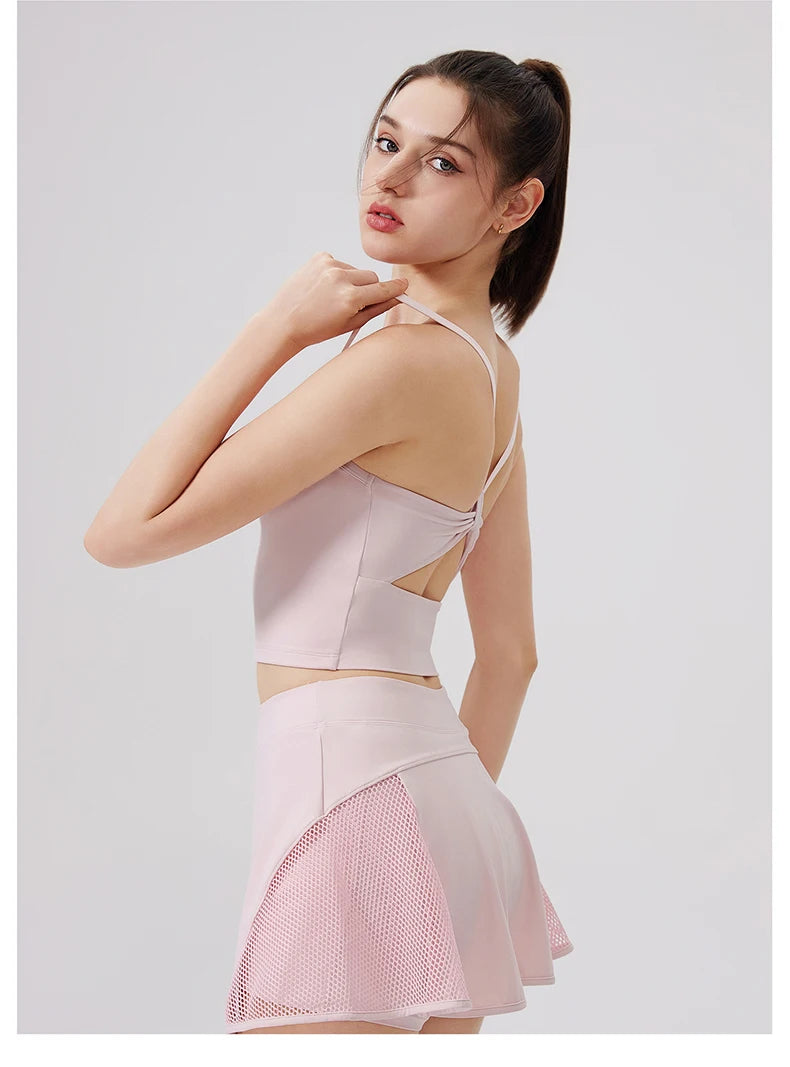 Women's Two-Piece Fitness Set with Golf Skort - Summer Tennis & Yoga Activewear