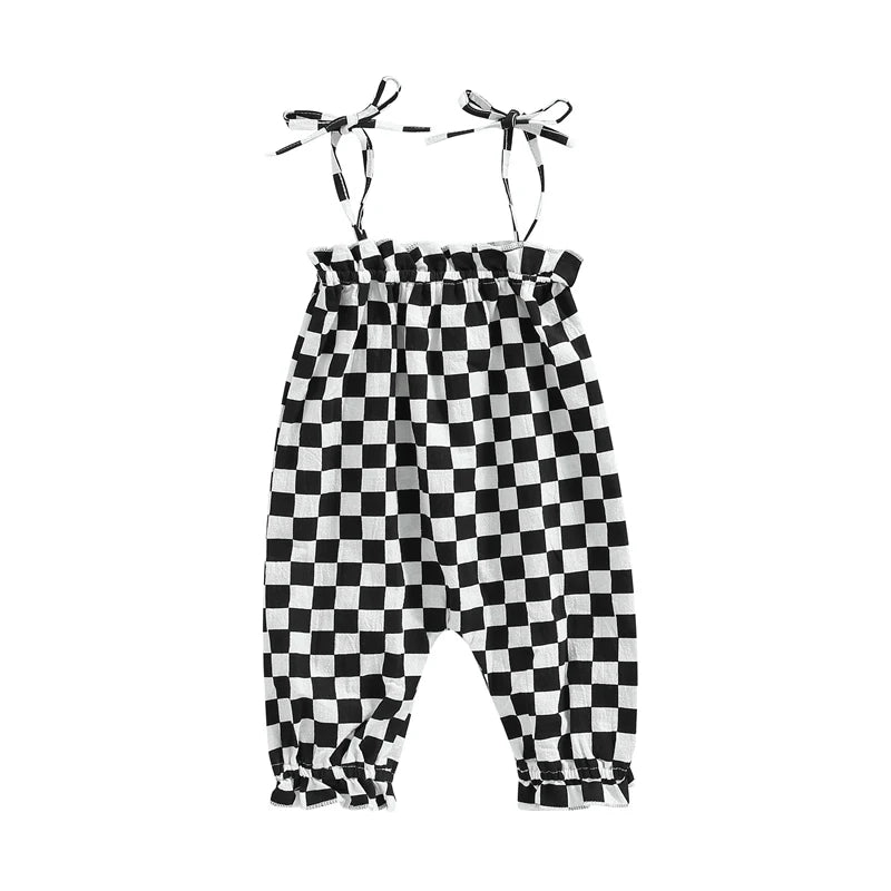 Summer Baby Girls Sweet Romper Clothing 0-24M Strap Sleeveless Lace Up Plaid Printed Jumpsuit