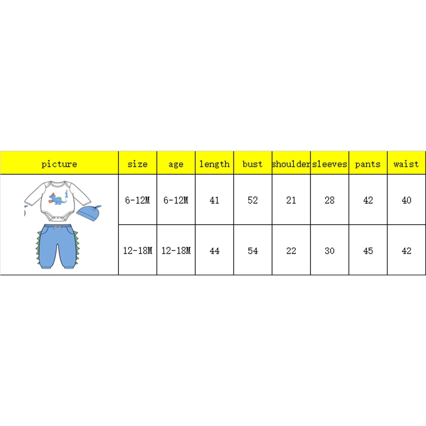 Newborn Baby Boys Birthday Clothing Set - Dinosaur Embroidery Romper, Pants & Hat 3-Piece (0-18M)