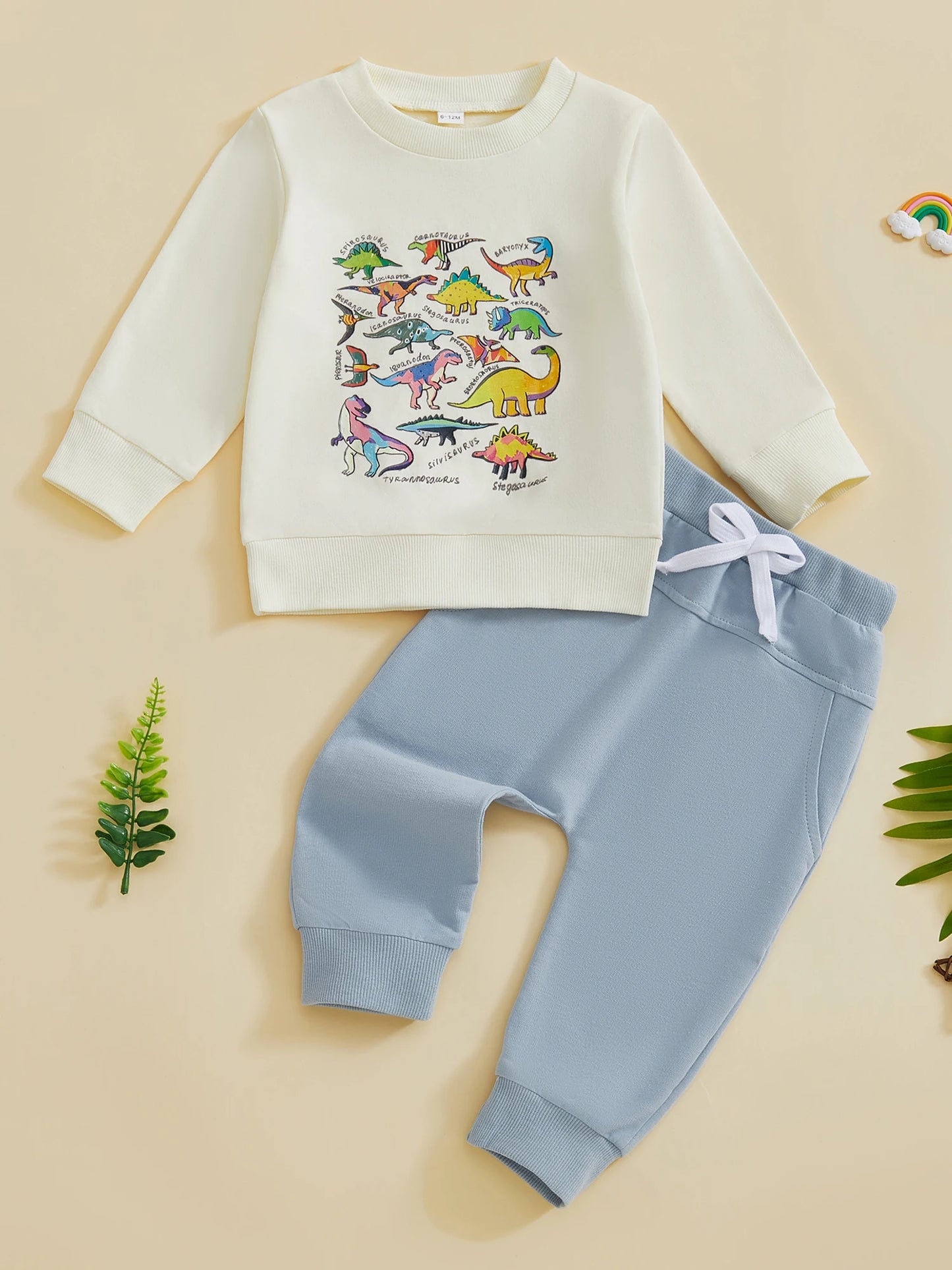 Baby Boy's Outfit Set - Dinosaur/Animal Print Sweatshirt & Elastic Pants