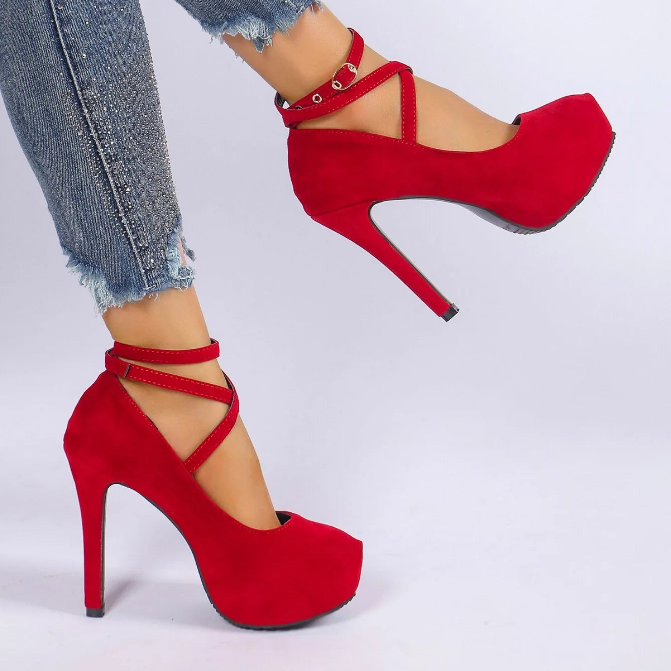Women Pumps Platform Ankle Strap High Heels Shoes