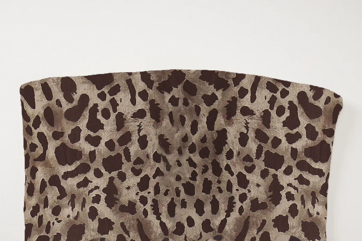 Women's Vintage Leopard Print Straps Long Slip Backless Dress