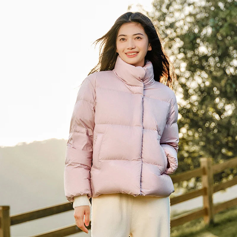 Down Jacket Women Three-Proof Solid Color Stand-Up Collar Loose Simple Winter Versatile Goose Warm