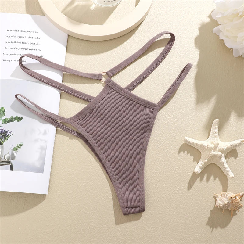 4-Pack Cotton Striped Thongs - Women's Low-Rise Breathable Underwear Set