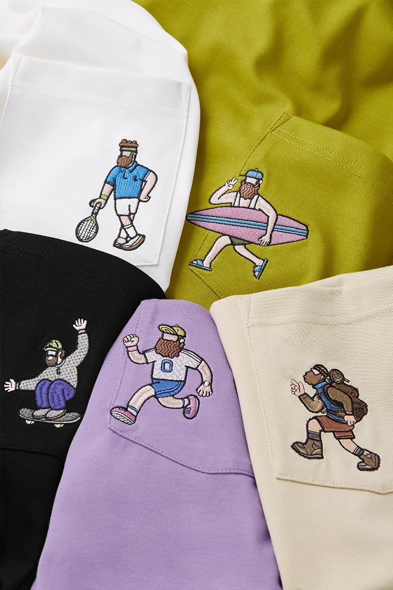 Unisex Sports Embroidered Pocket Tech Fabric Cool Touch Quick-Dry Short Sleeve T-Shirt