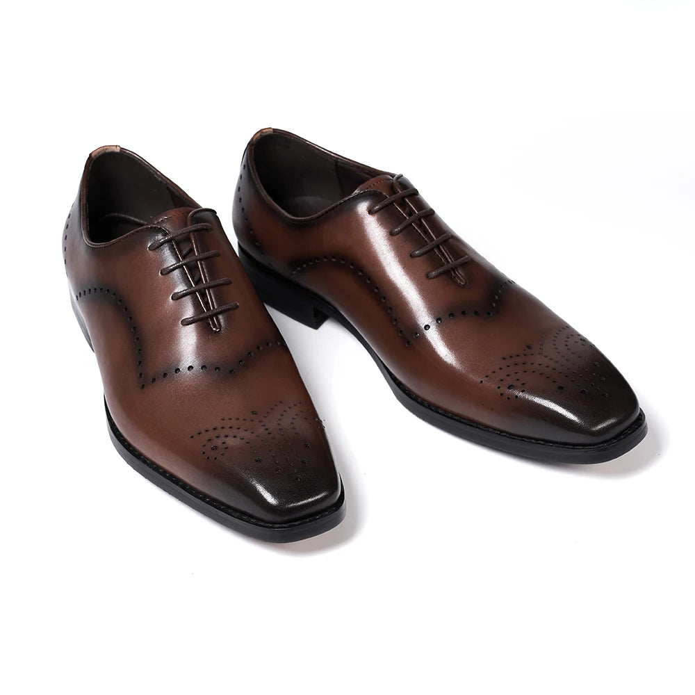 Men's Brogue Italian Genuine Leather Formal Classic Lace-Up Office Oxford Shoes