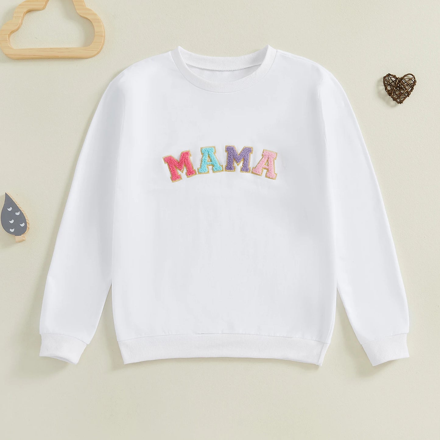Mommy & Me Matching Letter Embroidery Sweatshirts - Long Sleeve Round Neck Pullovers