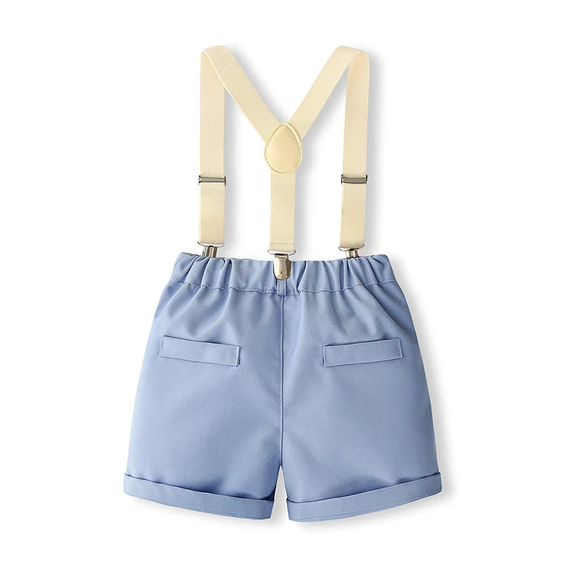 Toddler Boys Gentleman Summer Set - Bowtie Shirt & Suspender Shorts (0-5Y)